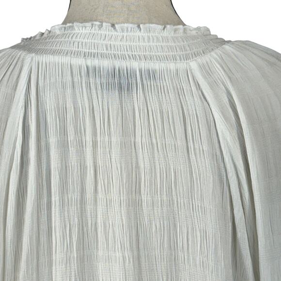 Sanctuary Large Top Semi-Sheer Long Balloon Sleeves Keyhole V-Neck Smocked White - Picture 6 of 8
